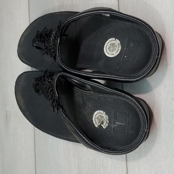 Fitflop Womens Chacha Leather Thong Wedge Sandals shoes sz 7 - Picture 5 of 11